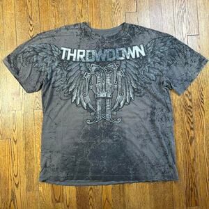 Y2K Throwdown by Affliction Skull Cross Wings Cyber Goth Grunge T Shirt